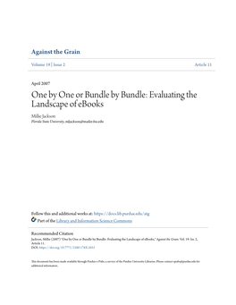 Evaluating the Landscape of Ebooks Millie Jackson Florida State University, Mljackson@Mailer.Fsu.Edu