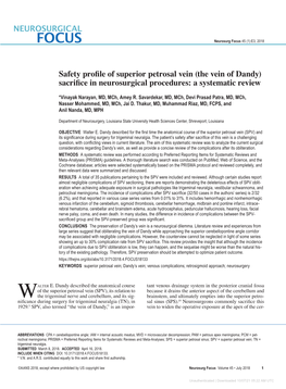 Safety Profile of Superior Petrosal Vein (The Vein of Dandy) Sacrifice in Neurosurgical Procedures: a Systematic Review