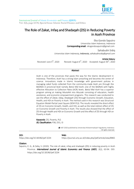 The Role of Zakat, Infaq and Shadaqah (ZIS) in Reducing Poverty in Aceh Province