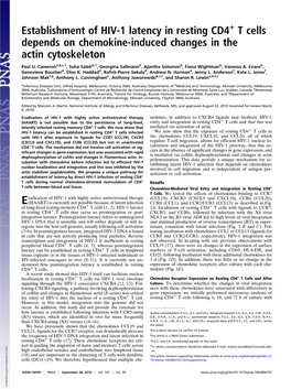 Establishment of HIV-1 Latency in Resting CD4+ T Cells Depends on Chemokine-Induced Changes in the Actin Cytoskeleton