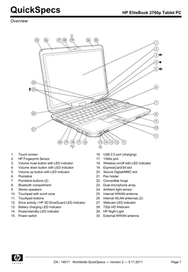 HP Elitebook 2760P Tablet PC Overview