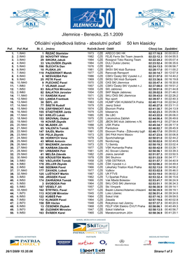 50 Km Klasicky Oficiální Výsledková Listina