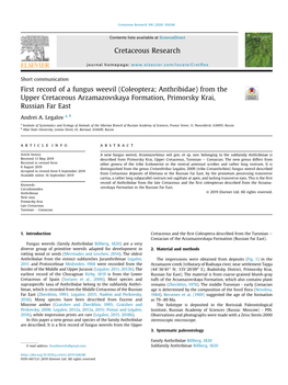 First Record of a Fungus Weevil (Coleoptera; Anthribidae) from the Upper Cretaceous Arzamazovskaya Formation, Primorsky Krai, Russian Far East