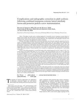 Complications and Radiographic Correction in Adult Scoliosis