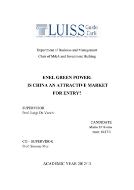 Enel Green Power: Is China an Attractive Market for Entry?