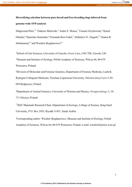 Diversifying Selection Between Pure-Breed and Free-Breeding Dogs Inferred from Genome-Wide SNP Analysis