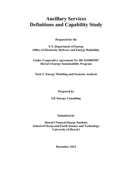 Ancillary Services Definitions and Capability Study