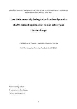 Late Holocene Ecohydrological and Carbon Dynamics of a UK Raised