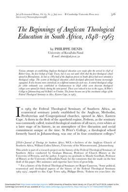 The Beginnings of Anglican Theological Education in South Africa, 1848–1963