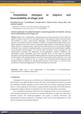 Formulation Strategies to Improve Oral Bioavailability of Ellagic Acid