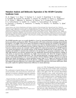 Mutation Analysis and Embryonic Expression of the HLXB9 Currarino Syndrome Gene D