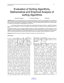 Evaluation of Sorting Algorithms, Mathematical and Empirical Analysis of Sorting Algorithms