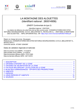 LA MONTAGNE DES ALOUETTES (Identifiant National : 260014958)