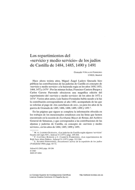 De Los Judíos De Castilla De 1484, 1485,1490 Y 1491