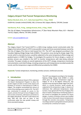 Calgary Airport Trail Tunnel Temperature Monitoring