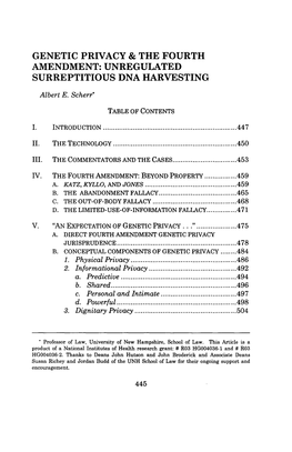 Genetic Privacy & the Fourth Amendment: Unregulated