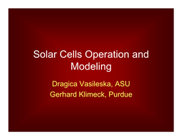 Solar Cells Operation and Modeling