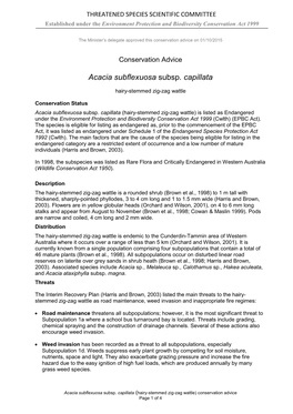 Conservation Advice Acacia Subflexuosa Subsp. Capillata