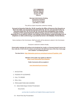 Pursuant to Executive Order No. 20-69, Issued by the Office of Governor Ron Desantis on March 20, 2020, and Extended by Executive Order No