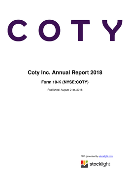 Coty Inc. Annual Report 2018