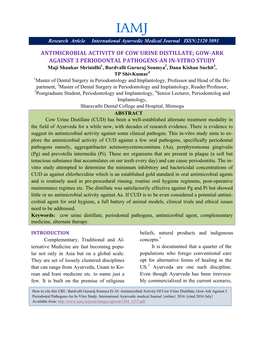 Antimicrobial Activity of Cow Urine Distillate; Gow-Ark Against 3