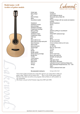 Open Model Specification Sheet As