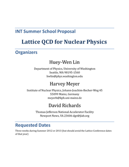 INT Summer School Proposal