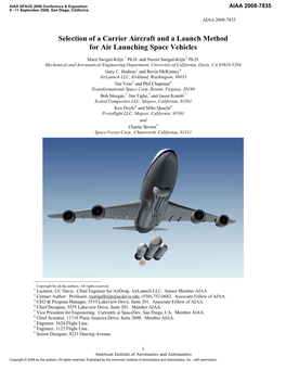 Selection of a Carrier Aircraft and a Launch Method for Air Launching Space Vehicles