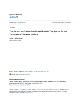 The Path to an Orally Administered Protein Therapeutic for the Treatment of Diabetes Mellitus