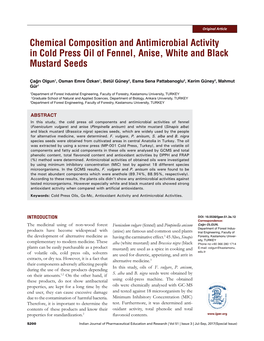 Chemical Composition and Antimicrobial Activity in Cold Press Oil of Fennel, Anise, White and Black Mustard Seeds