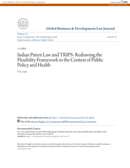 Indian Patent Law and TRIPS: Redrawing the Flexibility Framework in the Context of Public Policy and Health V