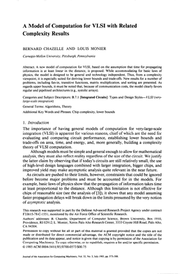 A Model of Computation for VLSI with Related Complexity Results