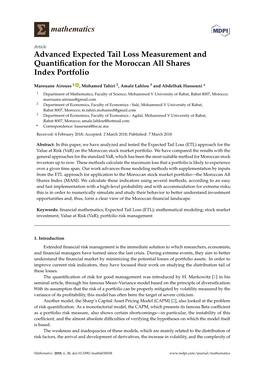 Advanced Expected Tail Loss Measurement and Quantification for the Moroccan All Shares Index Portfolio