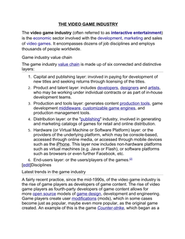 THE VIDEO GAME INDUSTRY the Video Game Industry (Often