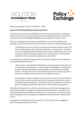 Launch of the £250,000 Wolfson Economics Prize