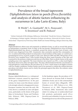 Prevalence of the Broad Tapeworm Diphyllobothrium Latum in Perch