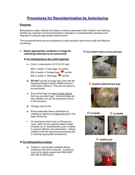 Procedures for Decontamination by Autoclaving