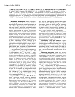 EXPERIMENTAL IMPACTS of ALUMINUM PROJECTILES INTO QUARTZ SAND: FORMATION 1,2 1,3 of KHATYRKITE (Cual2) and REDUCTION of QUARTZ to SILICON