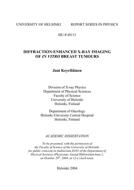 Diffraction-Enhanced X-Ray Imaging of in Vitro Breast Tumours