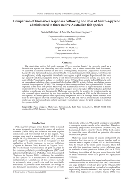 Comparison of Biomarker Responses Following One Dose of Benzo-A-Pyrene Administered to Three Native Australian Fish Species