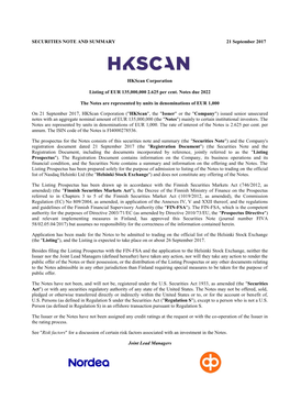 SECURITIES NOTE and SUMMARY 21 September 2017 Hkscan