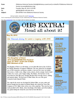 Y:\News Letters\Newsletters\OHS Extra\2012-05-29 OHS Extra.Htm