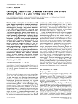 Underlying Diseases and Co-Factors in Patients with Severe Chronic Pruritus: a 3-Year Retrospective Study