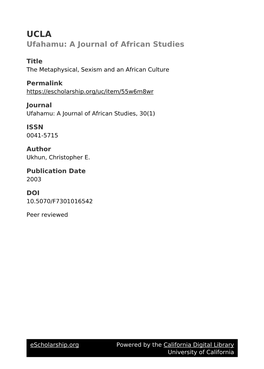 Ufahamu: a Journal of African Studies