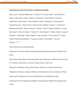 Expanding the Genetic Heterogeneity of Intellectual Disability Shams Anazi*1, Sateesh Maddirevula*1, Yasmine T Asi2, Saud Alsahl