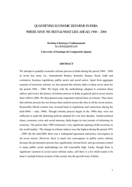 Quantifying Economic Reforms in India: Where Have We Been & What Lies Ahead, 1960 – 2006