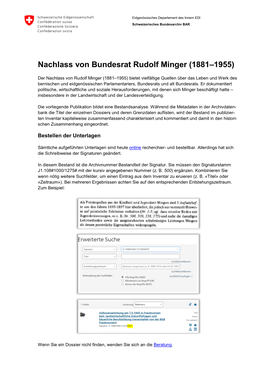 Nachlass Von Bundesrat Rudolf Minger (1881–1955)