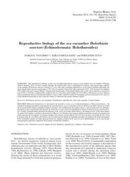 Reproductive Biology of the Sea Cucumber Holothuria Sanctori (Echinodermata: Holothuroidea)