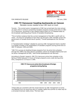 CBC-TV Vancouver Heading Backwards on Cancon Mandate Review Needed to Put CBC Back on Track