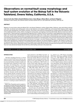 Observations on Normal-Fault Scarp Morphology and Fault System Evolution of the Bishop Tuff in the Volcanic Tableland, Owens Valley, California, U.S.A